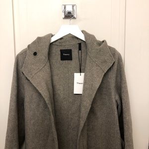 Theory Hooded Wrap Coat - Dark Granola